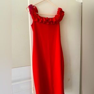 Red off the shoulder dress